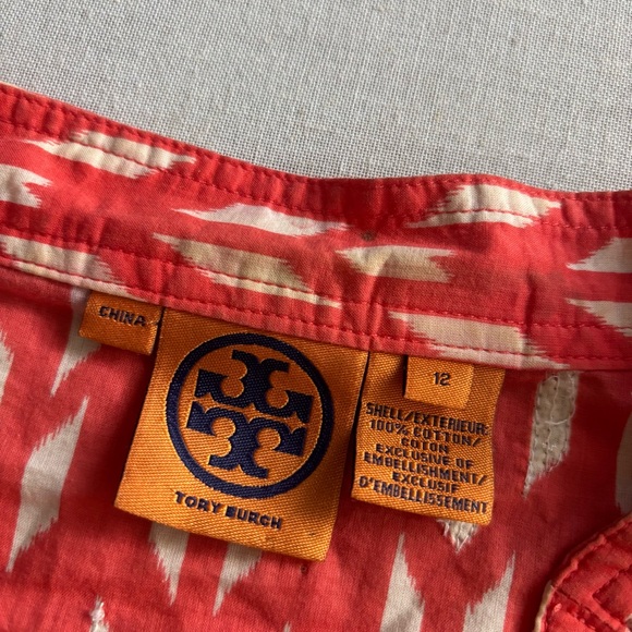 Tory Burch Ikat Sequin Tunic Top Red Gold Cotton Size 12 | Boho Chic - Picture 2 of 7